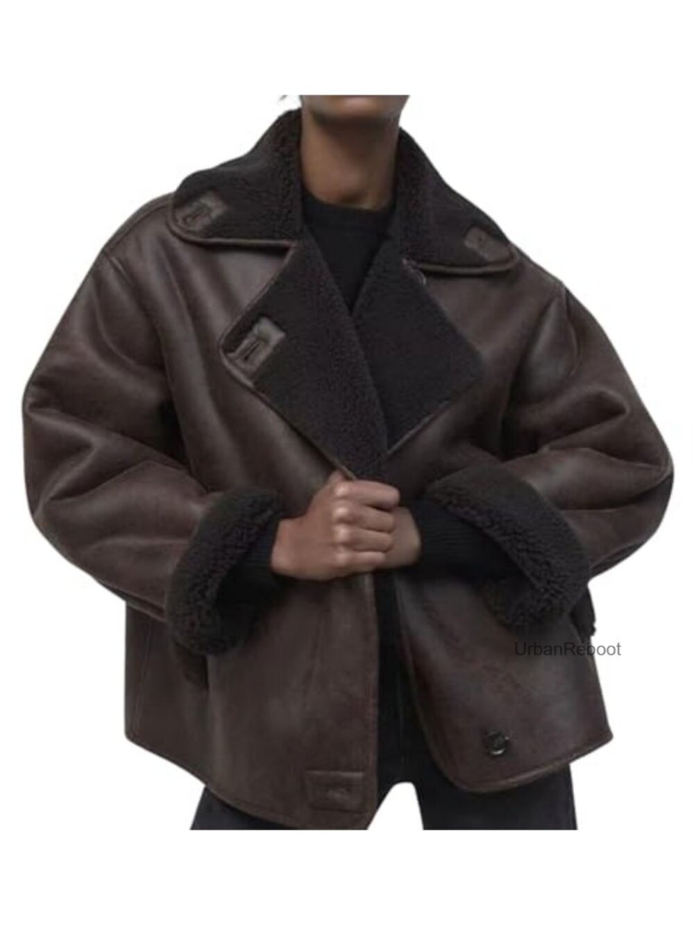 Thick Sherpa Lined Faux Suede Moto Jacket Oversized Winter Coat